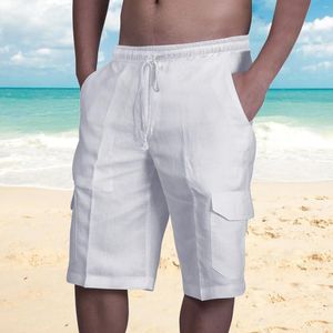 Short d'été en coton et lin pour hommes, pantalon décontracté, ample, cordon de serrage, plage, Streetwear, tendance, droit