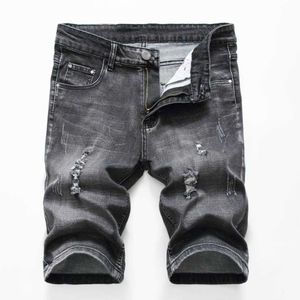 Heren shorts Summer Casual Shorts Men Korte broek Mode Distressed rechte slanke denim shorts mannelijke zwart gescheurde jeans shorts knie lengte G230131