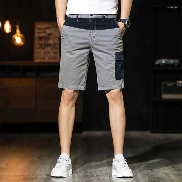 Short d'été décontracté en coton droit pour hommes, pantalon court classique à la mode, Patchwork Cargo, poche plaquée, marque masculine, gris, rouge, vert