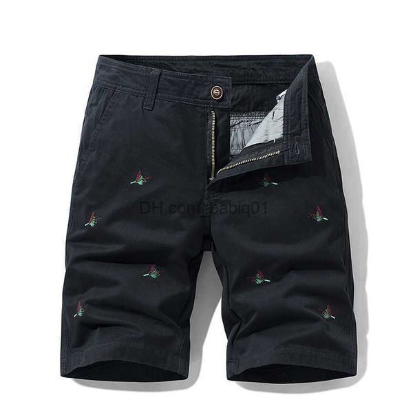 Pantalones cortos para hombres Diseño de bordado clásico de verano Pantalones cortos casuales para hombres Estilo coreano Moda Algodón Pantalones cortos de carga rectos Pantalones cortos verdes Hombre T230502