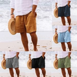 Heren shorts Summer katoen en linnen trekkoordontwerp ademende casual strandbroek