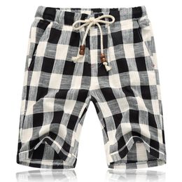 Männer Shorts Sommer Baumwolle Leinen Casual Shorts Männer Grid Herren Bermudas Shorts Bequeme Männliche Strand Shorts 230414