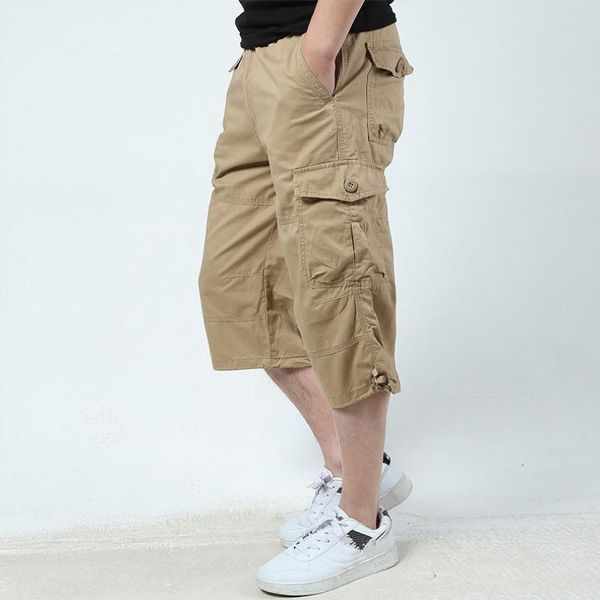 Pantalones cortos para hombre de algodón de verano de longitud larga de carga para hombres Casual elástico Multi bolsillo pantalones holgados militar ejército pantalones