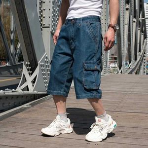 Short masculin pantalon de cargaison en denim d'été avec de grandes poches pour shorts pour hommes Hip-hop lâche et graisse plus jeans de taille short2405