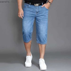 Shorts pour hommes shorts en denim d'été pour hommes en denim élastique shorts minces ultra-fin jeans bleu clair 42 44 46 48 veau mâle Longueur2404