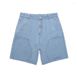 Shorts pour hommes Summer Diamond Washed Denim Shirt Shirt Set Mens Wide James Pockets Bands Baggy Straight Casual Short