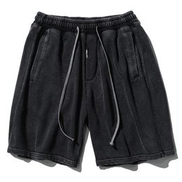 Shorts pour hommes Shorts d'été en détresse pour hommes Lavage japonais Vintage Vêtements de rue Noir Loose Relaxed Stretch Short taille élastique 230412