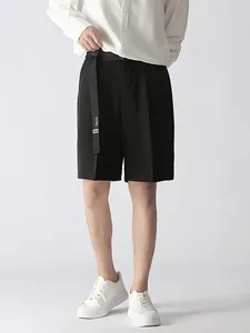 Shorts pour hommes Été Drapé Costume Hommes LightThin Polyester Mode Coréenne Droite Lâche Casual Demi Robe Courte Pantalon Avec Ceintures