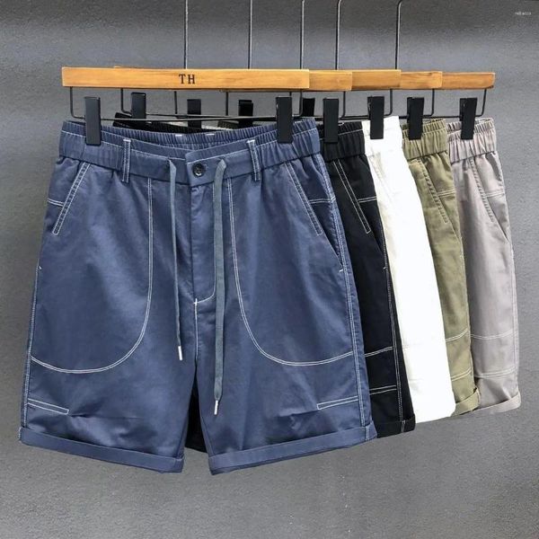 Short d'été pour hommes, salopette à taille élastique, Simple, solide, décontracté, ample, pantalon à cinq points, Denim, vêtements masculins