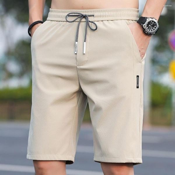 Pantalones cortos para hombre, cintura elástica de verano, talla grande, Bermudas de Color sólido, ropa de moda masculina, pantalones casuales