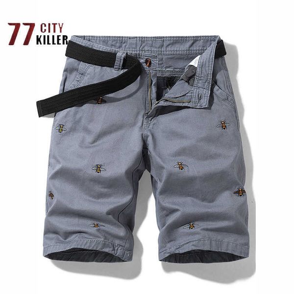 Short d'été brodé en coton pour hommes, pantalon à cinq points, mode loisirs, sport, Cargo, grande taille, Ropa Hombre Y2302