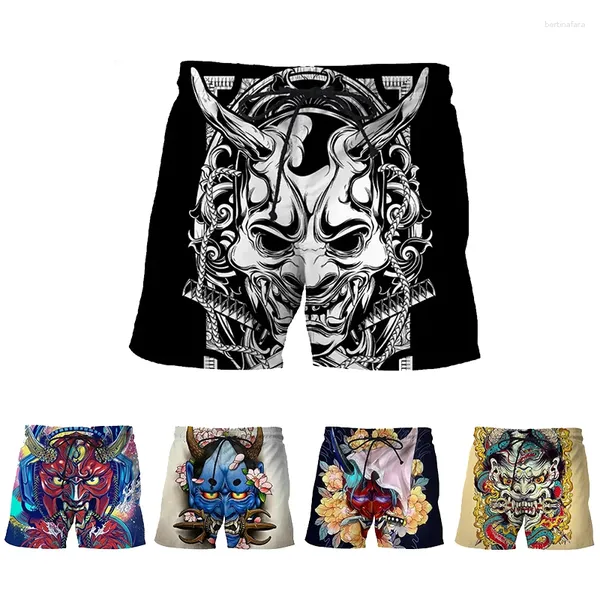 Shorts masculins Mode d'été 3D Print Samurai Masque drôle Personnalité Hip-hop Street Pantalon Short Ropa de Hombre Swimming Trunks