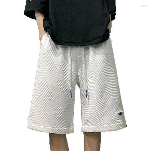 Shorts pour hommes Mode d'été Casual Liens élastiques Corde Jambe large Pantalon de survêtement à cinq points Hommes Hommes Gaufre Jacquard Texture Mâle