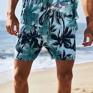 Pantalones cortos para hombres Moda de verano para hombre HawaiianShorts Coconut Tree Print Beach Hombres Swim Trunks con forro de malla Trajes de baño Trajes de baño