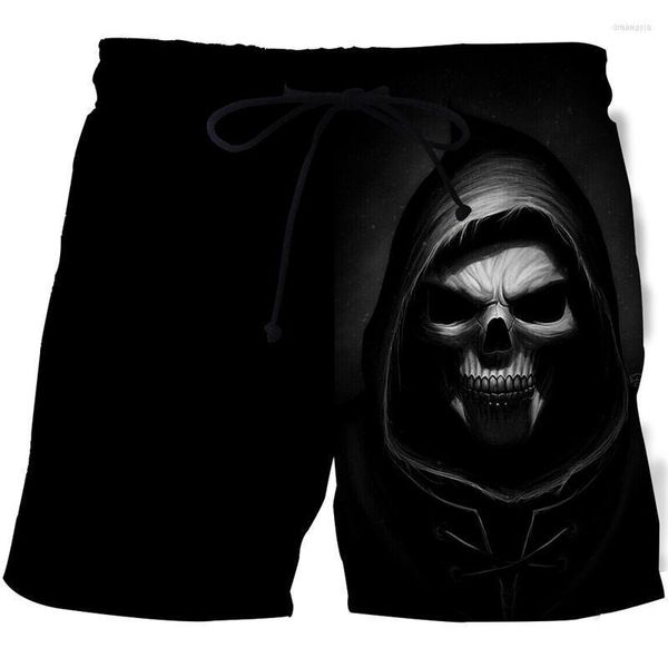 Pantalones cortos para hombres Moda de verano Patrón de cabeza de esqueleto Impresión 3D Diversión Ropa de calle de secado rápido Pantalones cortos de playa casuales negros Drak22 para hombres