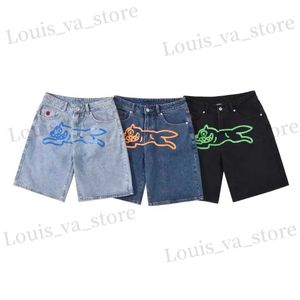 Heren shorts Summer Flying Dog Gedrukte herendenims Hip Pop Vintage Loans Y2K rechte been Baggy shorts T240419