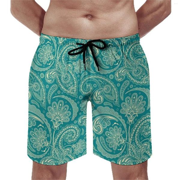 Shorts pour hommes Summer Gym Bleu Vert Paisley Sport Fitness Rétro Imprimé floral Plage Pantalons courts Mode Séchage rapide Trunks Plus Taille