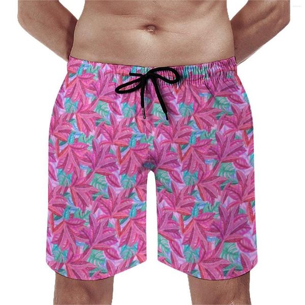 Shorts pour hommes été Gym mignon plage feuille sport feuilles roses conception d'impression pantalons courts rétro séchage rapide troncs grande taille