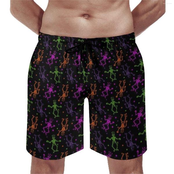 Pantalones cortos para hombres Gimnasio de verano Baile Esqueleto Deportes Impresión de Halloween Playa personalizada Divertido Troncos de secado rápido Tallas grandes