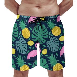 Shorts pour hommes Summer Gym Funny Feuilles de palmier Sports Fitness Ananas Flamingo Citron Imprimé Plage Pantalons courts Amusant Séchage rapide Maillots de bain