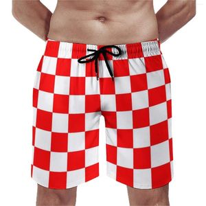 Short masculin Summer Gym n Checkerboard Sports Red White Square Pantalon personnalisé Pantal