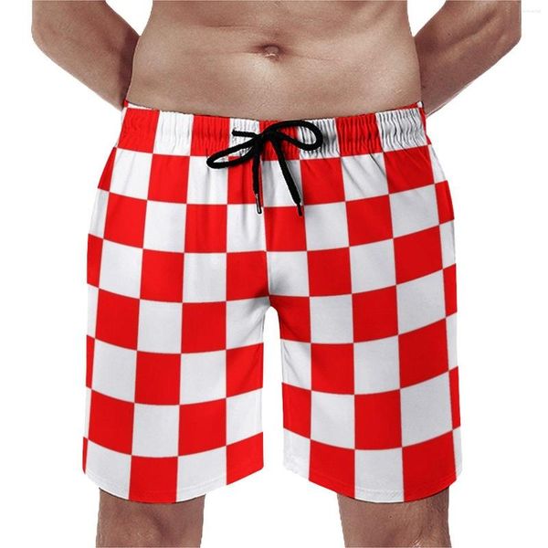 Short de sport d'été pour hommes, en damier, rouge, blanc, carré, personnalisé, pantalon court rétro, séchage rapide, maillot de bain, grande taille