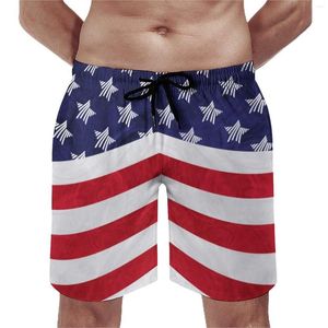 Shorts pour hommes Summer Gym Patriotic American Flag Sports Fitness Blanc Bleu Étoiles Imprimer Design Board Pantalon Court Séchage Rapide Maillot De Bain