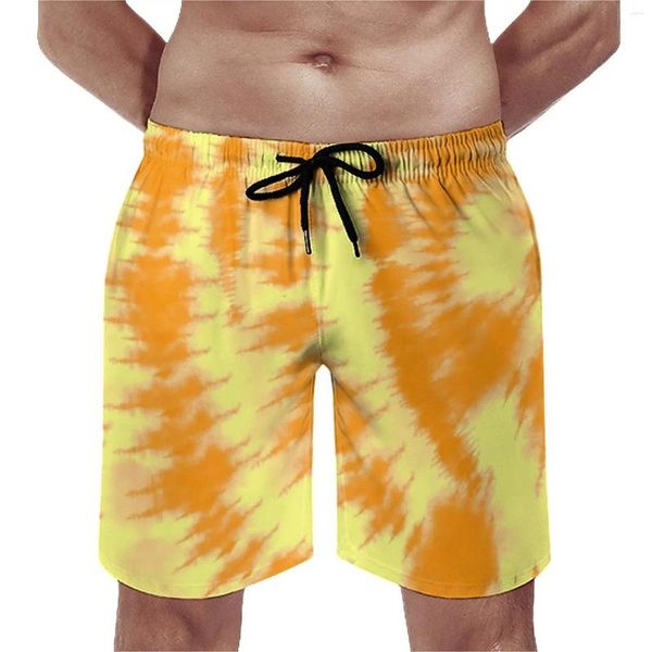 Shorts pour hommes Summer Gym Tie Dye Print Sports Surf Orange et Yellow Design Beach Hawaii Trunks de natation à sec rapide Plus taille