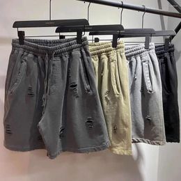 Heren shorts zomer Harajuku versleten flodderige cut-up vintage high street stijl gewassen oude losse casual broek