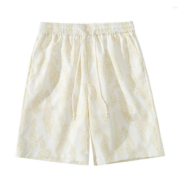 Shorts pour hommes été glace soie section mince imprimé plage hommes américain vintage design sens niche grande taille mâle cinq parties pantalons