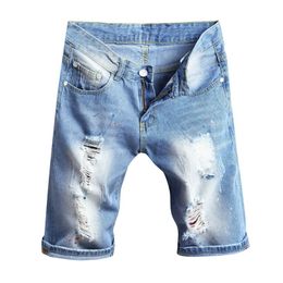 Shorts pour hommes jeans d'été poches décontractées pantalon solide court homme lâche trou masque runs bermudas