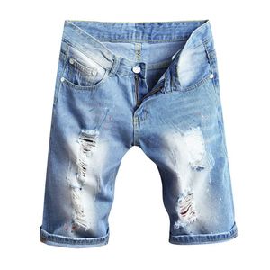 Shorts pour hommes jeans d'été poches décontractées pantalon solide court homme lâche trou masque runs bermudas