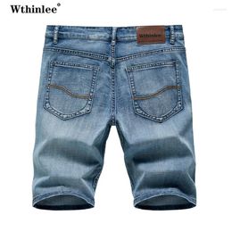 Men's Shorts Summer Jeans Men Denim Pants Stretch Dark Blue Fashion Design Slim Straight Male Short Hombre
