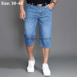 Heren shorts Summer jeans shorts shorts heren denim elastiek uitgerekt dunne korte Jean oversized plus lichtblauw 42 44 46 48 mannelijke kalf lengte broek T230502