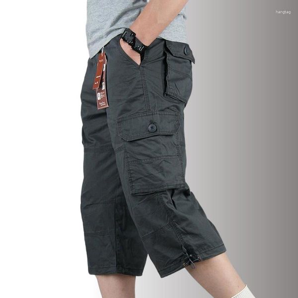 Pantalones cortos para hombre, pantalones de algodón con bolsillos múltiples informales hasta la rodilla de verano para hombre, pantalones transpirables para correr de talla grande 5XL