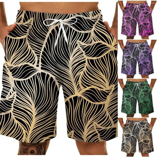 Pantalones cortos para hombre Pantalones deportivos transpirables de ocio con estampado divertido de hojas de verano talla grande 3D