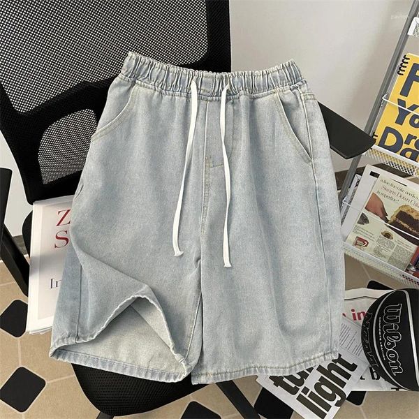 Shorts pour hommes Summer Blue Blue Élastique Taie Denim lavé Casual Loose High Street Pantalons à cinq points Men Bott