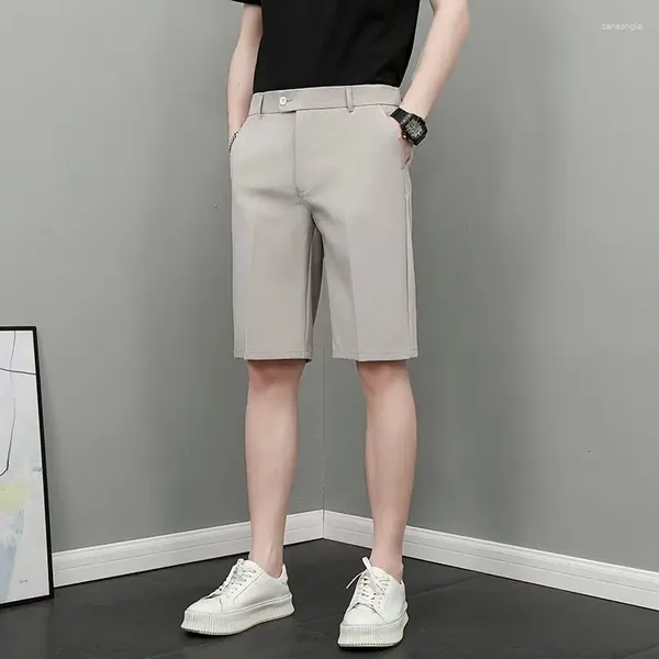 Short masculin d'été léger coréen ajustement ajustement des hommes affaires pantalon de genou décontracté confortable streetwear droit solide surdimension