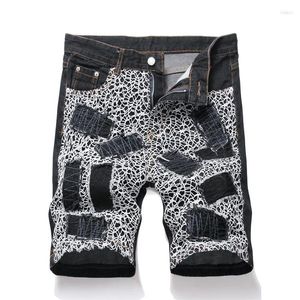 Heren shorts Summer Losse rechte been denim mode spiderweb patch 5 kwart broek straat trend kleding