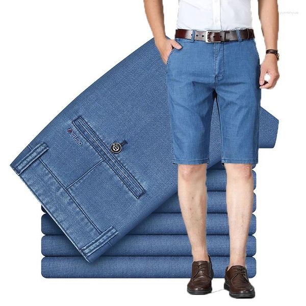 Pantalones cortos para hombres Verano Hombre Marca Longitud de la rodilla Pantalones Hombres Negro Elasticidad Denim Classic Business Casual Stretch Straight Jeans