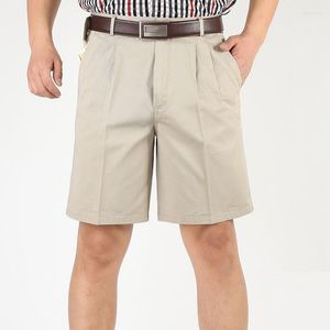 Shorts pour hommes été hommes Double plissé coton taille haute lâche Fve-point mince d'âge moyen pantalons décontractés plus taille 30-46