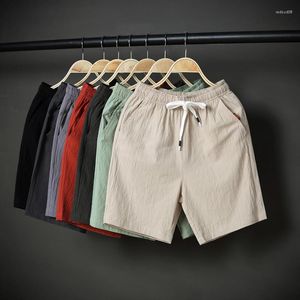 Shorts pour hommes été hommes coton lin Simple confortable décontracté ample maison couleur unie taille élastique cordon pantalon court