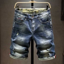 Shorts pour hommes Été Hommes Ripped Hole Denim Shorts Casual Straight Fashion Vintage Bleach Street Moto Short Jeans Male Bermuda T230502