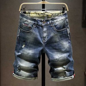 Heren shorts Summer Men scheurde gat denim shorts casual rechte mode vintage bleekstraat motorfiets korte jeans mannelijke Bermuda T230502
