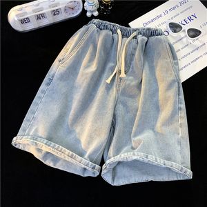 Heren shorts Summer Men's Casual Jeans Shorts Simple Drawtring knie lengte korte denim broek blauwe zwarte Bermuda shorts voor mannelijk 230419