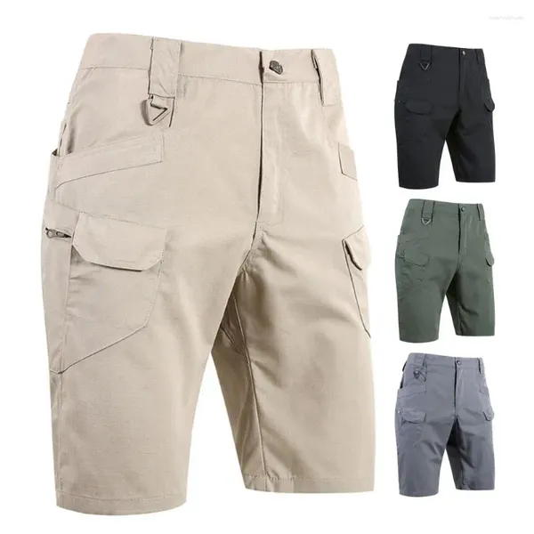 Pantalones cortos para hombres Hombres de verano Color sólido Carga al aire libre Impermeable Resistente al desgaste Pantalones cortos Multi bolsillos Cremallera Senderismo