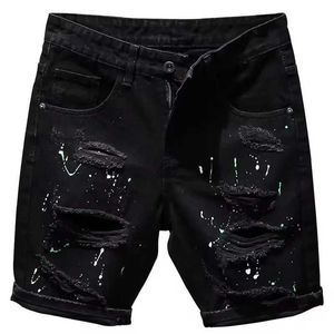 Shorts masculins Summer Mens Black Denim Shorts à la mode lavable Elastic Slim Fit Five Point Denim Shorts J240527