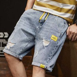 Shorts pour hommes été hommes décontracté genou longueur Denim Shorts taille élastique trou déchiré Jeans Streetwear droite coupe ample Cowboy Bermuda Shorts T230502