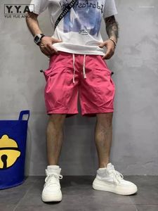 Short d'été décontracté pour hommes, longueur au genou, couleur bonbon, taille élastique, coupe ample, plage, grandes poches, pantalon Cargo, Streetwear