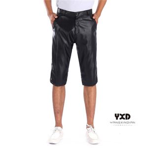 Heren shorts zomer heren casual trend stretch lederen losse man punk hiphop streetwear vijfpuntige broek mannelijke dunne zwarte zes